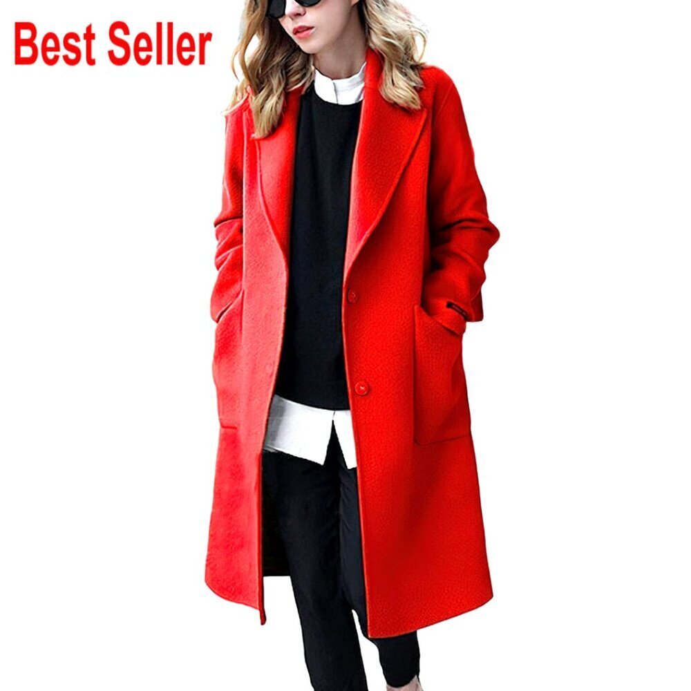 Wool Overcoat Elegant Single Breasted Knee Length Formal Office Winter Coat